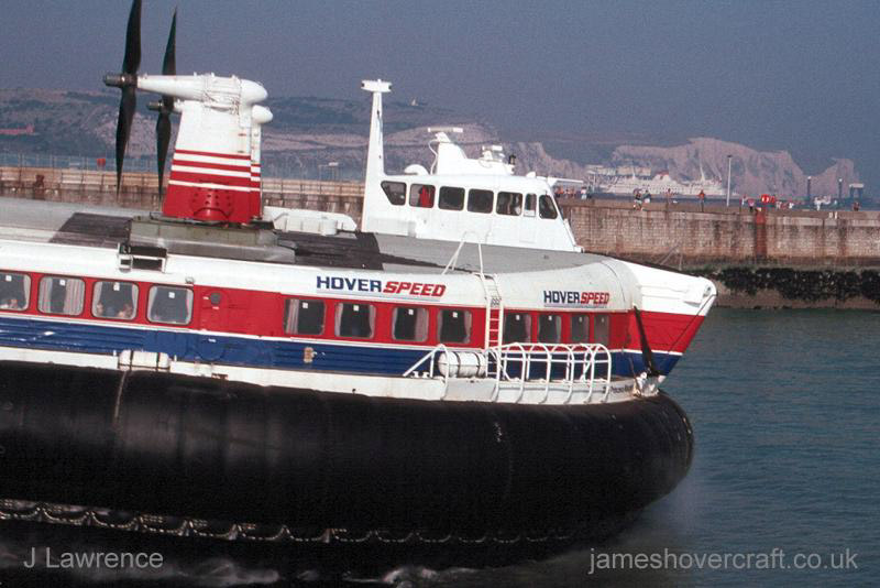 The SRN4 with Hoverspeed in Dover - The Princess Margaret (GH-2006) departing from the Dover ramp (Pat Lawrence).